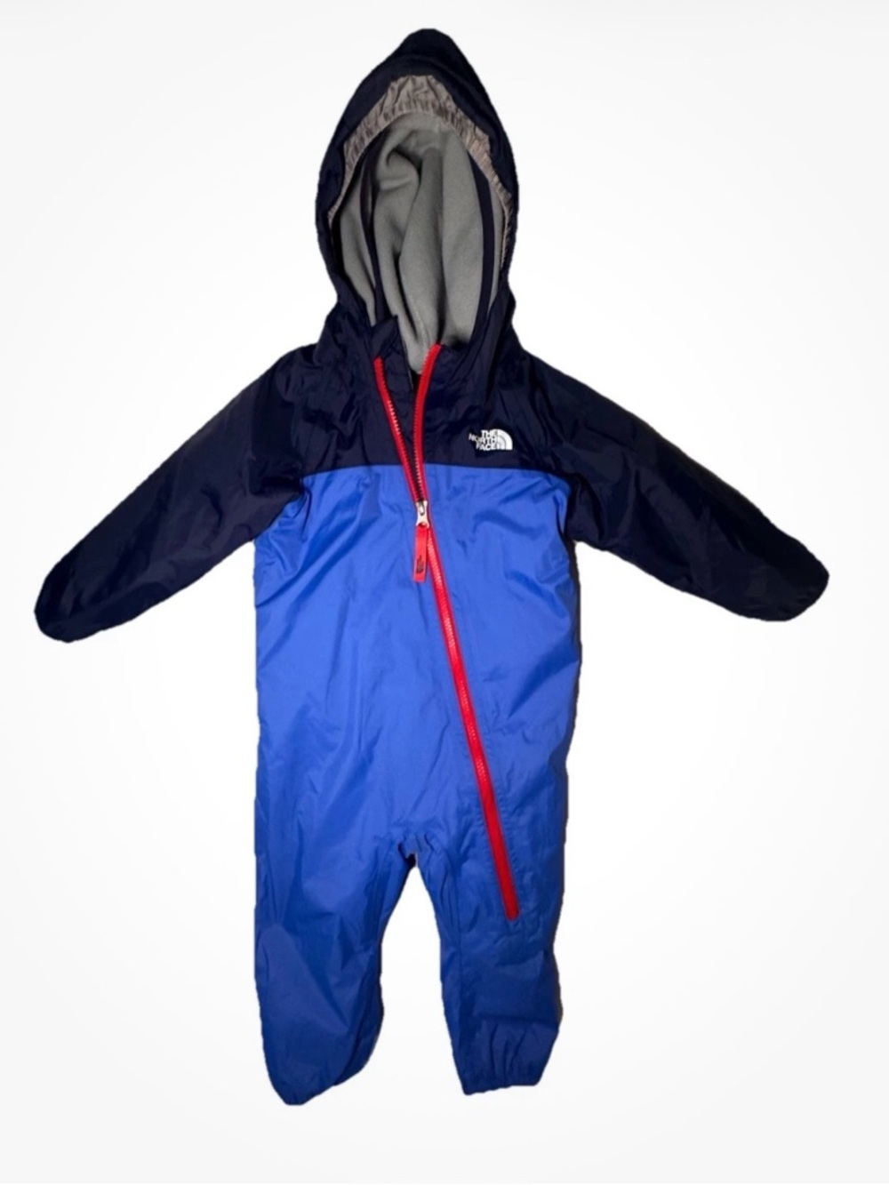 The North Face Infant Hooded Snowsuit in Navy, Red and Gray